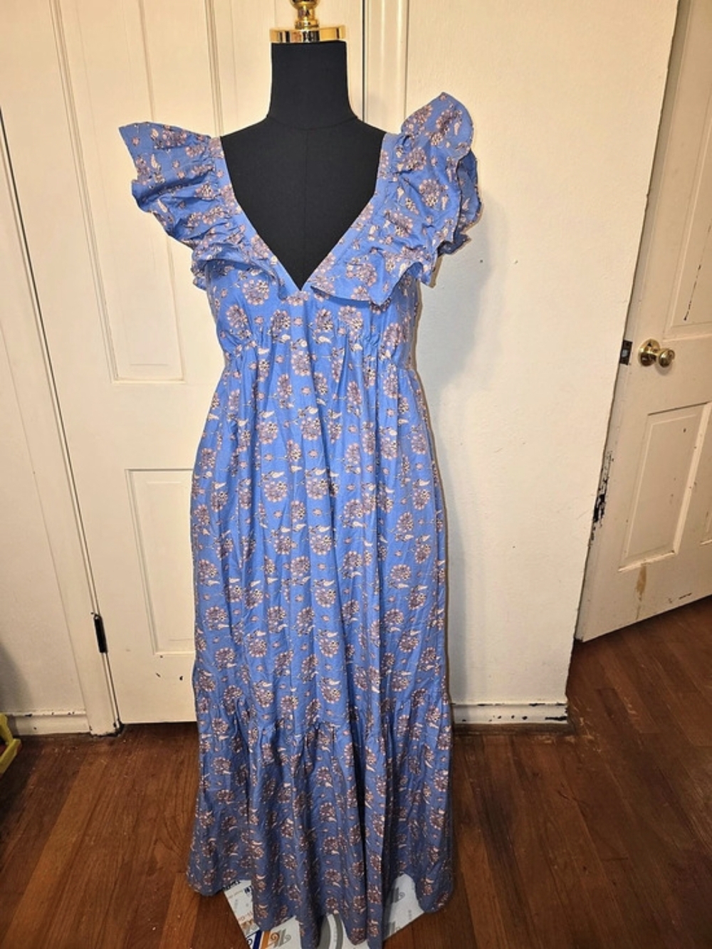 Mango Floral Maxi Dress in Blue & Orange Size Medium NWT